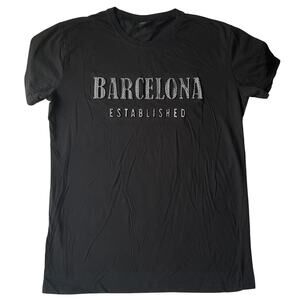 Barcelona Designs Men Shirt L Black Barcelona Established Logo Short Sleeve